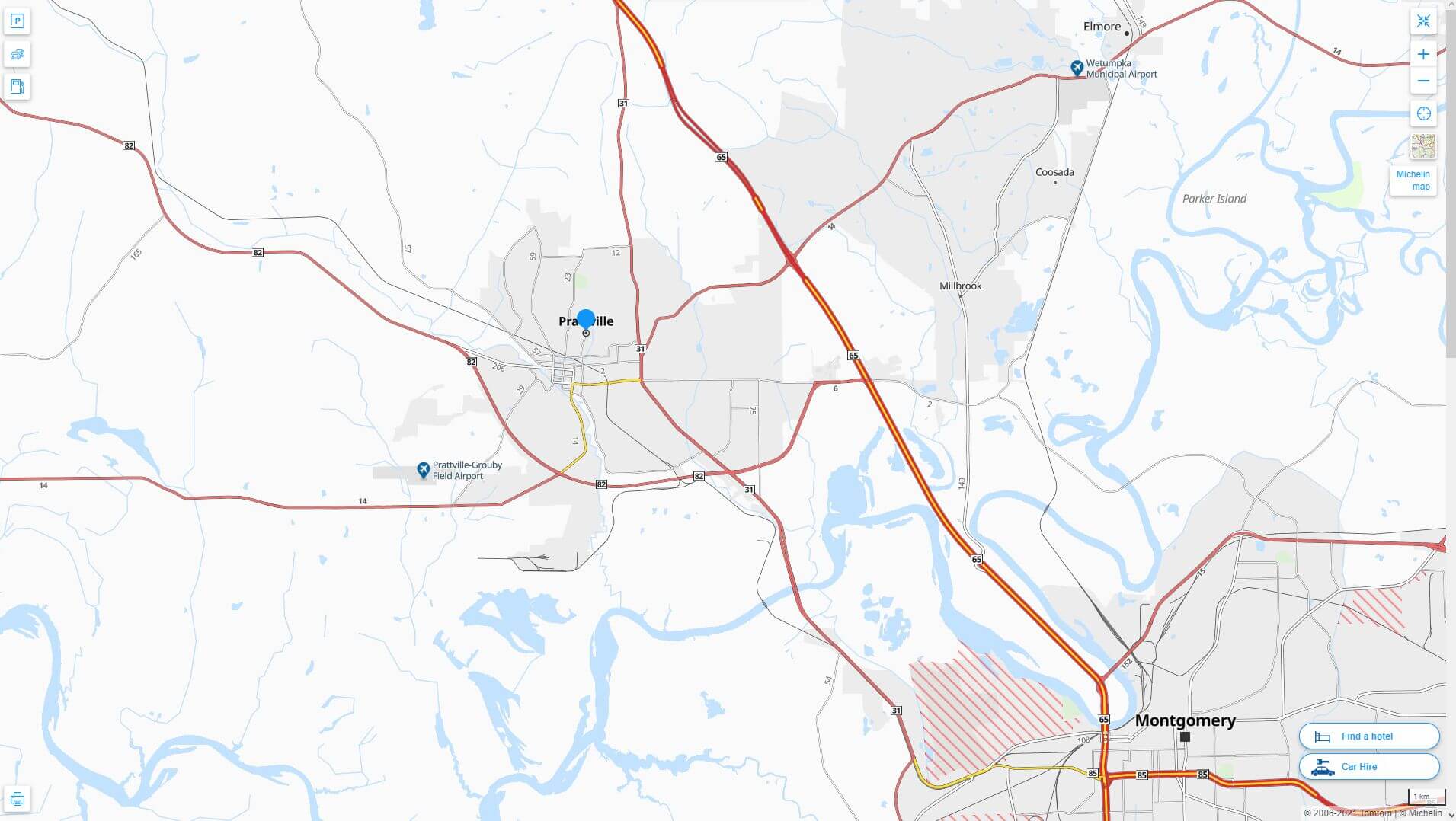 Prattville Alabama Highway and Road Map